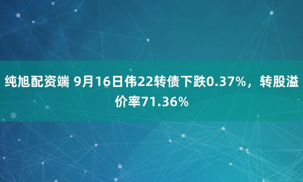 纯旭配资端 9月16日伟22转债下跌0.37%,转股溢价率71.36%